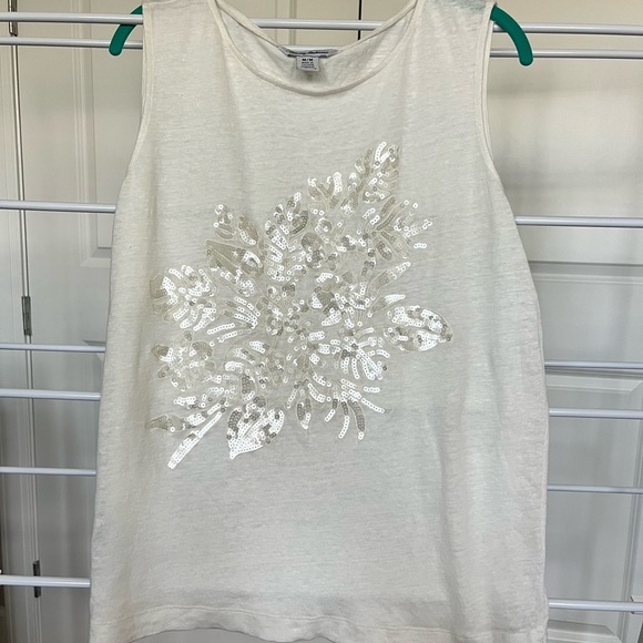 Sleeveless Cream Top with Sequin Design - Picture 1 of 6